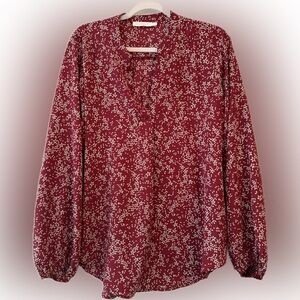 Lush Burgundy and White Patterned Blouse-Large